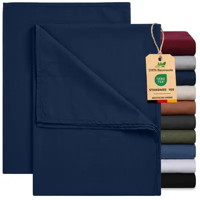 Produktbild von EllaTex 2er Pack Renforcé Bettlaken 220x240 Baumwolle – Leintücher & Haustücher ohne Gummizug, Farbe: Dunkelblau