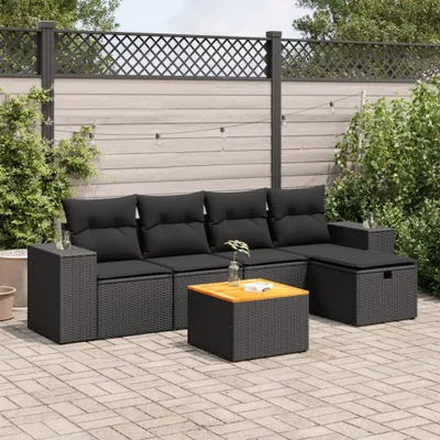 Produktbild von Eleganten-Stil 6-tlg. Garten-Lounge-Set mit Kissen Garten-Sofagarnitur, Outdoor Indoor, Schwarz Poly Rattan Gartenmöbel-Sets CHY13294669