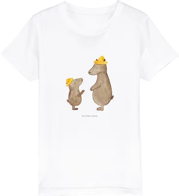 Produktbild von Mr. & Mrs. Panda Kleinkinder T-Shirt Bären mit Hut 3-4 Jahre (98/104) - Weiß - Geschenk, Organic Kinder, Vatertag, Teenager, Family, Daddy, Kindershirt, Familie, Vater
