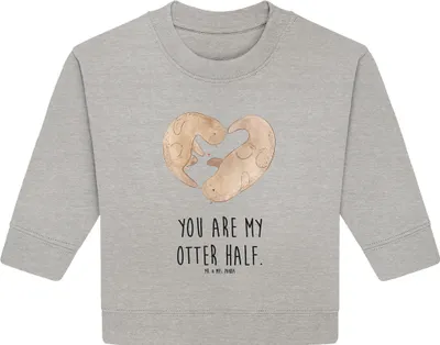 Produktbild von Mr. & Mrs. Panda Organic Baby Pullover Otter Herz 24. - 36. Monat - Heather Grey - Geschenk, Hochzeitstag, Liebe, Bullover