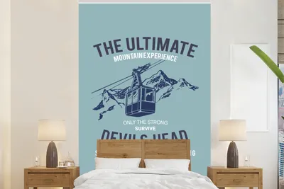 Produktbild von MuchoWow® Fototapete für Wohnzimmer oder Schlafzimmer Wandtapete Vinyl Motivtapete Jahrgang - Ski - Berg - 200x300 cm - Wanddekorationen
