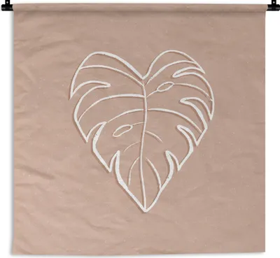 Produktbild von MuchoWow® Wandteppich Wandbehang Blätter - Linienkunst - Rosa 150x150 cm Tapisserie Dekoration Wandtuch - Wohnaccessoires - Modernes