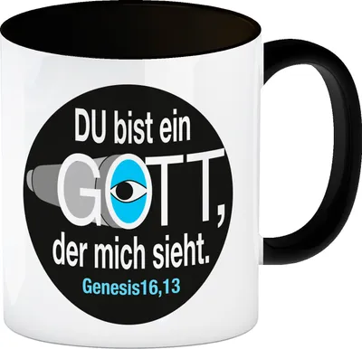 Produktbild von Du bist ein Gott, der mich sieht. Kaffeebecher in schwarz mit Bibel Zitat in