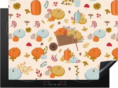 Produktbild von KitchenYeah© Herdabdeckplatte Kürbis - Kürbis - Blumen - Muster , 71x52cm, Küche Deko, Glaskeramikkochfeld Herdabdeckung, Abdeckplatte fùr Kochfeld