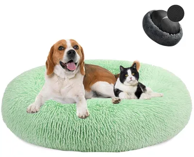 Immagine prodotto di Cuccia per cani a forma di ciambella, in peluche, lavabile, verde, diametro 50 cm