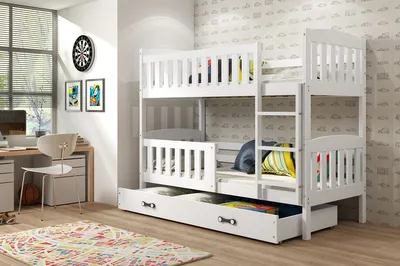 Produktbild von Kinderhochbett mit Stauraum und Matratzen 80x190 BRIGID – Weiß