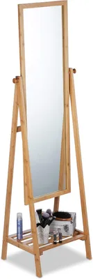 Productafbeelding van Staande spiegel bamboe - Draaibaar - Opbergplank - Om neer te zetten - 160x40x36 cm - Op pootjes - Natuur