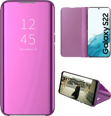 Obrázek produktu pro Pouzdro pro Samsung Galaxy S22 5G průhledné zrcadlové flipové pouzdro,Polyuretankůže, s funkcí stojánku Fialová