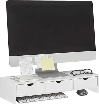 Obrázek produktu pro SoBuy Stolní organizér s podstavcem na monitor se 3 zásuvkami - 51x25x12 cm, bílý