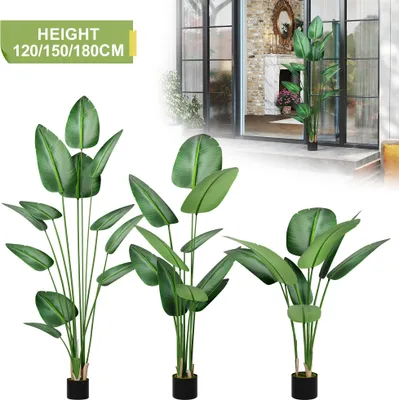 Obrázek produktu pro XMTECH Umělý strom Ravenala 120 cm umělá rostlina s květináčem tropická dekorace pro obývací pokoj a kancelář
