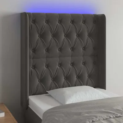 Produktbild von vidaXL LED Kopfteil Dunkelgrau 83x16x118/128 cm Samt - LED Kopfteil - LED Kopfteile - Kopfteil - Bett-Kopfteil