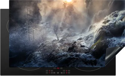 Produktbild von KitchenYeah© Herdabdeckplatte Wasserfall - Eis - Nebel , 89x51cm, Küche Deko, Glaskeramikkochfeld Herdabdeckung, Abdeckplatte fùr Kochfeld