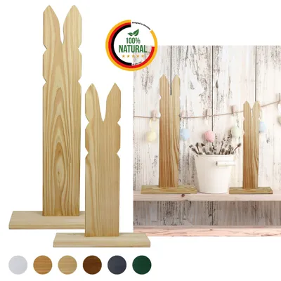Produktbild von Floranica 2er SET Osterdeko Hase aus Holz Unbehandelt 40 und 50 cm Hoch DIY Deko Figur Ostern Frühling