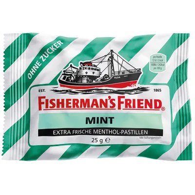A package of Fisherman's Friend Mint lozenges.