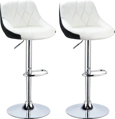 Immagine prodotto di Sgabello da bar Diva - Sgabello da bar con schienale - Set di 2 - Altezza regolabile - Pelle finta - Bianco - Sgabello da cucina e da bar