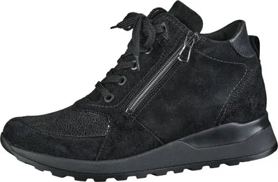 A studio shot of a black women's boot.