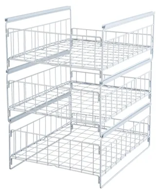 Produktbild von Ausziehbares Topfregal - Küchenablage - 3 Ebenen - 51 cm Hoch - Kohlenstoffstahl - Für Teller, Besteck und Löffel - Weiß