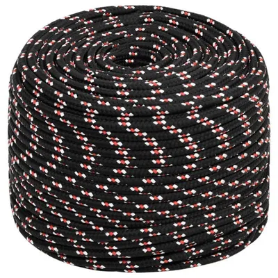 Produktbild von Bootsseil - Geflochtene Festmacherleine 8 mm x 25 m - 100% Polyester - Bruchlast 420 kg - Für Boot, Steg, Camping - Schwarz