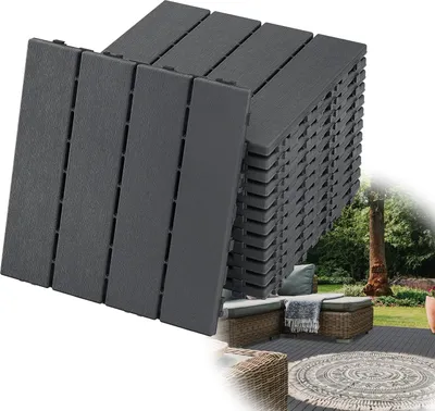 Produktbild von YUENFONG Fliesen Balkonfliesen 30x30cm Terrassenfliesen Klickfliesen Bodenbelag mit Klicksystem 1m²/11 Stück Terrassen Fliesen in Holzoptik(Anthrazit)
