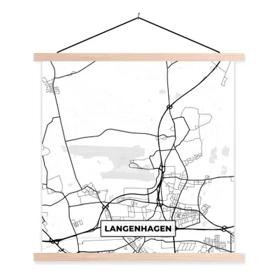 Produktbild von MuchoWow® Textilposter Stadtplan - Karte - Langenhagen - Karte 60x60 cm mit holzfarbenen Rahmen - Wanddekoration