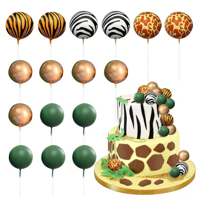Jungle-Taartdecoratie-Set, 16 Stück, Kuchen-Topper-Bälle