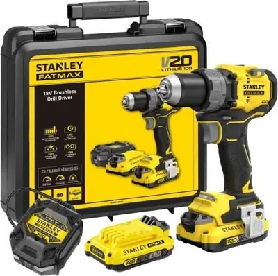 Immagine prodotto di Avvitatore a batteria Stanley Fatmax V20 SFMCD725D2K-QW, brushless, 18 V, 80 Nm, 2 batterie da 2 Ah + caricabatterie