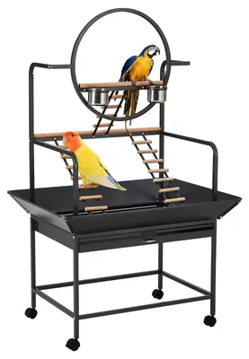 Image de Cage à oiseaux pour jeux - Cage à perroquets de 163 cm montée sur roulettes - Volière empilable - Avec perchoirs et échelles - Tiroir coulissant, facile à nettoyer - Noir