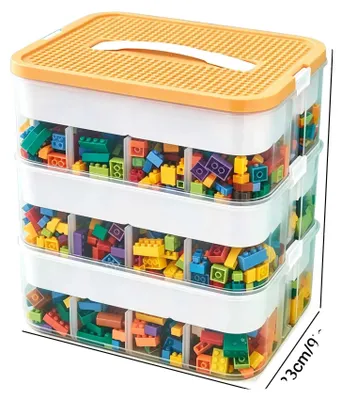 Image de Boîte de rangement, design empilable, couvercle à double fonction, organisateur de jouets empilable