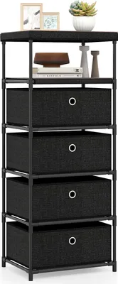 Produktbild von COSTWAY Kommode, Stoffkommode mit 3 Schubladen, Holzplatte, Ablage, klappbaren Stoffschubladen, Metallrahmen, industriell, 40x30x81cm