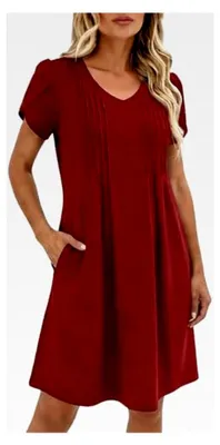 Produktbild von Elegantes Sommerkleid für Damen - Kurzarm A-Linie Knielang mit V-Ausschnitt und Tasche