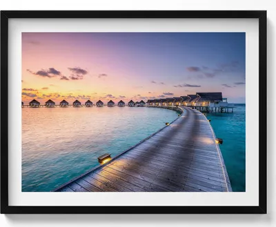 Produktbild von Sonnenuntergang auf den Malediven– Wandbild mit Rahmen – Gerahmtes Bild  – Wanddekoration – 80x60 cm –  Schwarz Rahmen