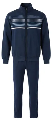 Immagine prodotto di hajo Herren Freizeitanzug - Comodo completo da casa, pigiama due pezzi con zip, misto cotone, blu scuro, taglia M