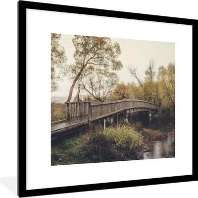 Produktbild von MuchoWow® Gerahmtes Poster Herbst - Brücke - Bäume 40x40 cm - Poster mit Schwarzem Bilderrahmen Wandposter Rahmen Foto Bilder - Poster - Plakat im Rahmen