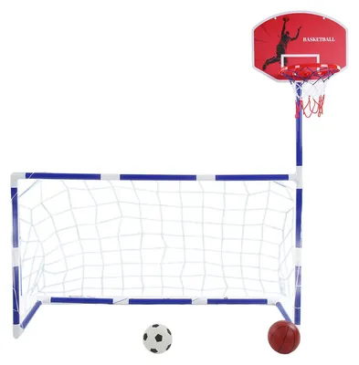 Obrázok produktu pre Športové centrum 2 v 1 pre deti, súprava na basketbal a futbal, detská basketbalová sieť, vhodné na používanie v interiéri aj exteriéri, interaktívna hračka pre rodičov a deti