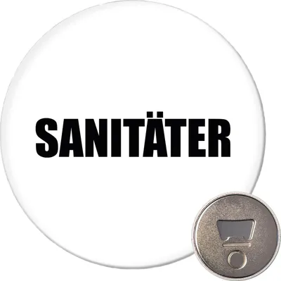 Produktbild von Huuraa Magnet Sanitäter Schriftzug 59mm Kühlschrankmagnet rund Flaschenöffner Geschenkidee