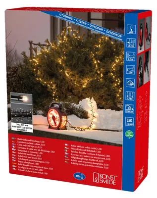 Lichterkette, 400 warmweiße LEDs, 10 m Kabel, 30V Trafo, 6W, schwarz