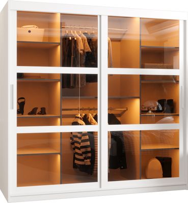 MEBLE KRYSPOL DOME Zweitüriger Schrank Spiegel, 200x180x62cm - Weiß, Weiß, Silber