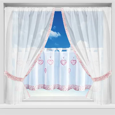 Produktbild von Gardinenset Voile mit Stangendurchzug, 120x140 cm, Blumen Bunt - 5-teilig