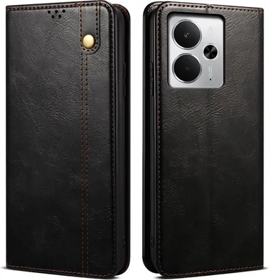 Obrázek produktu pro Pouzdro pro Realme 14 kožené flip pouzdro peněženka s funkcí stojánku černé