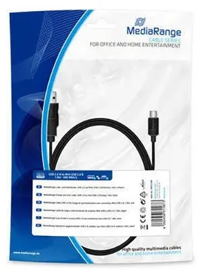 Obrázek produktu pro MediaRange MRCS188, 1,8 m, USB A, Mini-USB B, USB 2.0, 0,48 Gbit/s, Černá