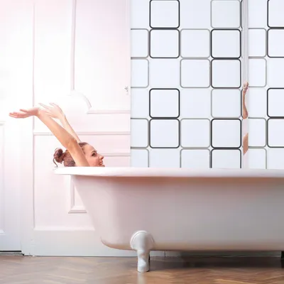 Immagine prodotto di Tenda a rullo per doccia, idrorepellente, design retrò con piastrelle