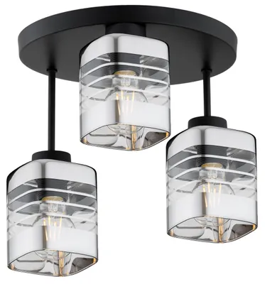 Produktbild von KAR-LIGHTING Deckenleuchte 3-flammig Schwarz/Silber aus Glas & Metall, kompakt, für Innenbereich – E27-Fassung, 30×30×30 cm