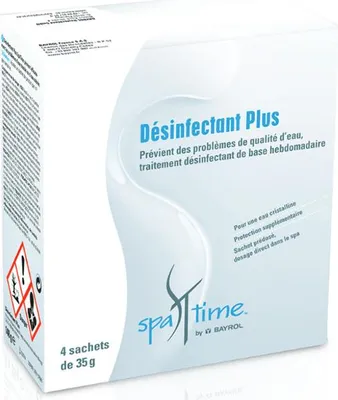 A product box for spa disinfectant.