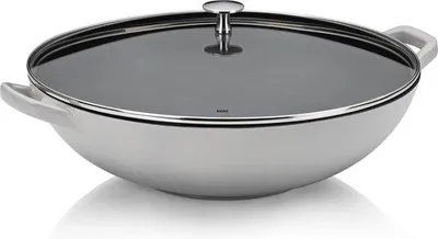 Image de Wok en fonte de 36 cm avec couvercle en verre - 4 L - Compatible avec tous les types de cuisinières