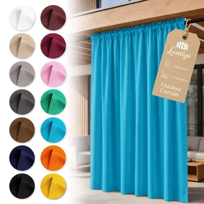 Produktbild von Lantigo Outdoor Vorhang Blau 155x250 cm wasserdicht winddicht | Sichtschutz Pergola Pavillon Garten Kräuselband Set