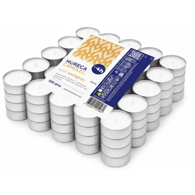Image de Horeca Candles Lot de 100 Bougies Chauffe-plat 4h – Blanches, Sans Parfum, Décoration
