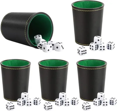 Produktbild von Schockspielset, Hochwertiges Schockwürfelspiel, 5 Lederwürfelbecher, 25 Würfel, für Erwachsene