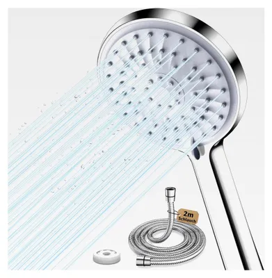 Produktbild von Wassersparender Duschkopf mit 5 Strahlarten und 2m Premium Edelstahl-Schlauch sowie 9,5L/min Durchflussbegrenzer für Hochdruck-Duschbrause