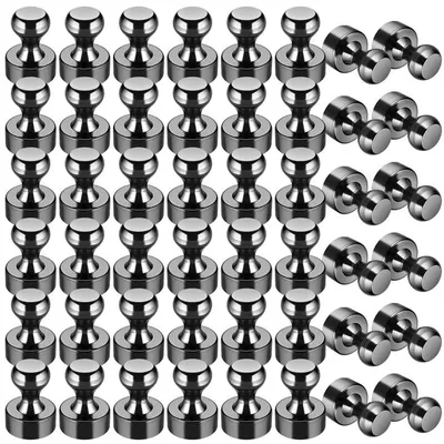 Produktbild von 48 Stück Schwarze Neodym Magnet Push Pins - Starke Kühlschrankmagneten für Büro und Zuhause