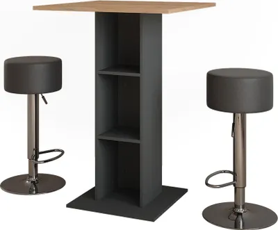 Produktbild von Bartisch-Set Vicco Repose Goldkraft Eiche/Anthrazit 75 x 75 cm mit 2 Barhockern, Model 55719